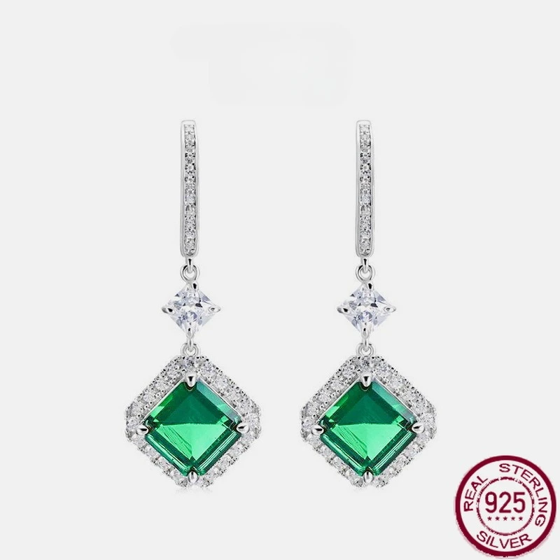 

Новые квадратные персонализированные серьги из чистого серебра S925 с изумрудом в европейском и американском стиле, благородные свадебные украшения в стиле ретро