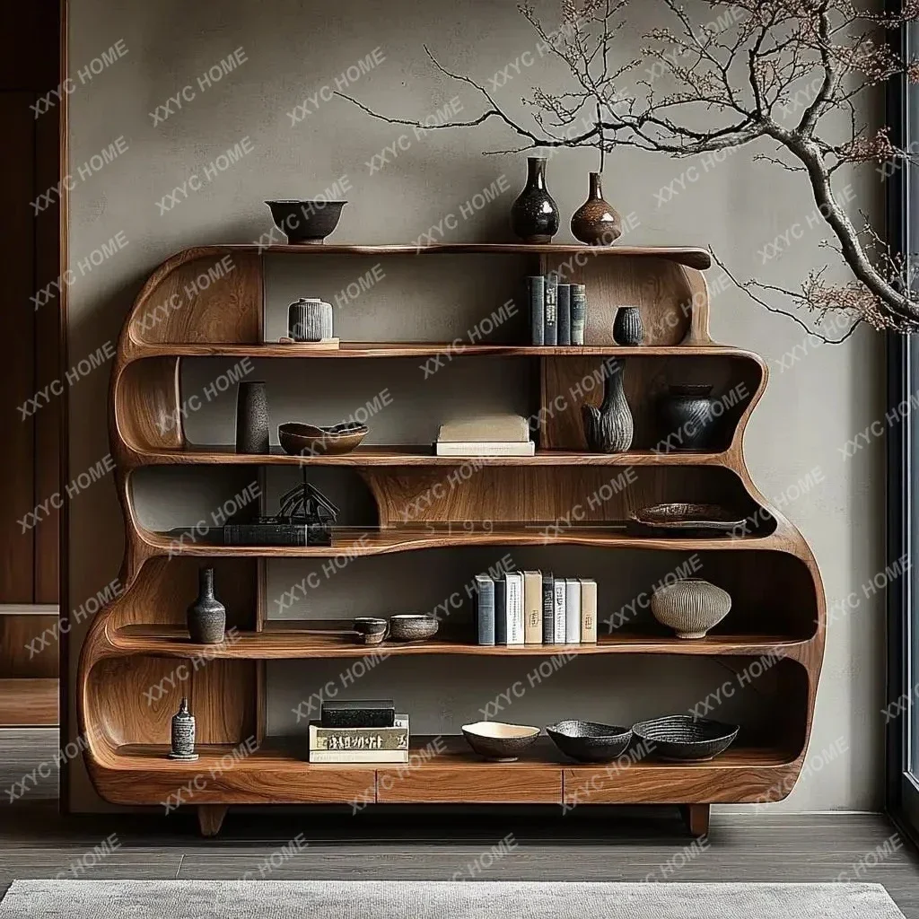 Solid wood bogu frame pure solid wood antique Duobao Pavilion tea set storage shelf creative ornament rack log