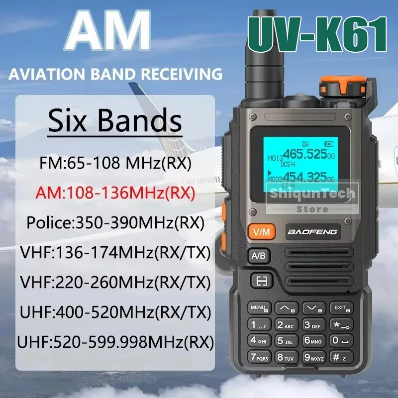 Baofeng UV-K61 Long Range Walkie Talkie USB-C Charger Air Band Radio UHF VHF AM FM DIMF NOAA 999CH 5W Wireless Frequency BF-K61
