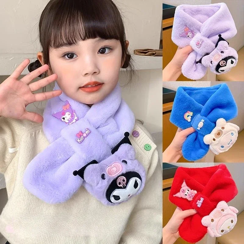 Kuromi Children's Scarf Kawaii Plush Cinnamoroll My Melody Soft Girls Anime Plushie Thickened Kids Scarves Cute Gifts