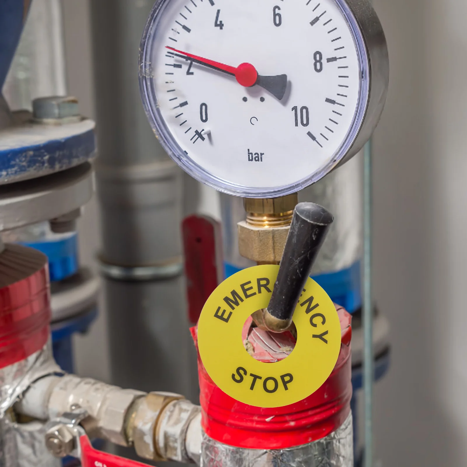 5 Count Sticker Emergency Stop Button Label Decal Warning Light Frame Electrical Applique Decals Push Safety Sign Yellow Labels