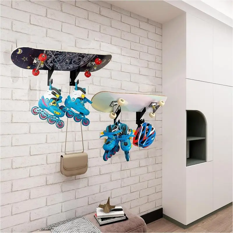 Skateboard Wall Rack Acrylic Ski Holder Wall Mount Skateboard Racks With Hooks Skateboard Bracket Rack Multifunctional Display