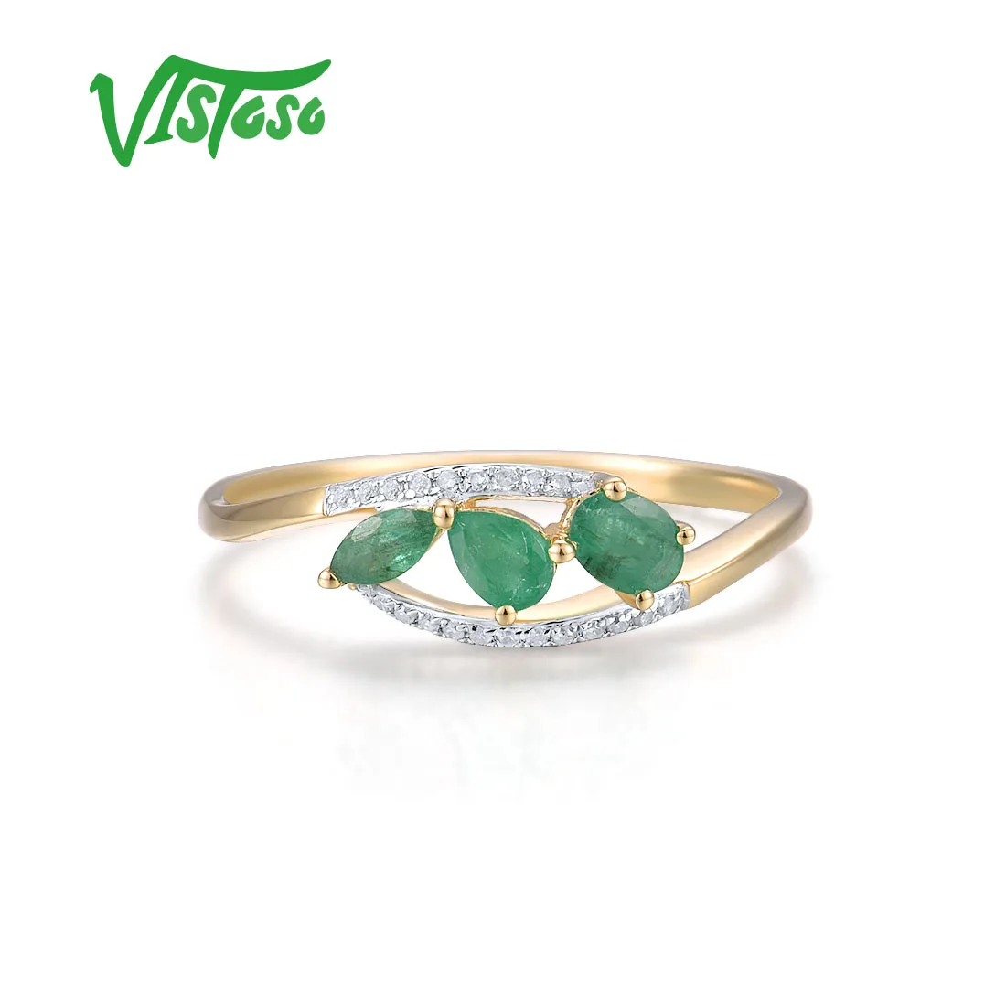 VISTOSO Gold Rings Genuine 14K 585 Yellow Gold For Women Sparkling Emerald Diamond Rings Delicate Elegant Trendy Fine Jewelry