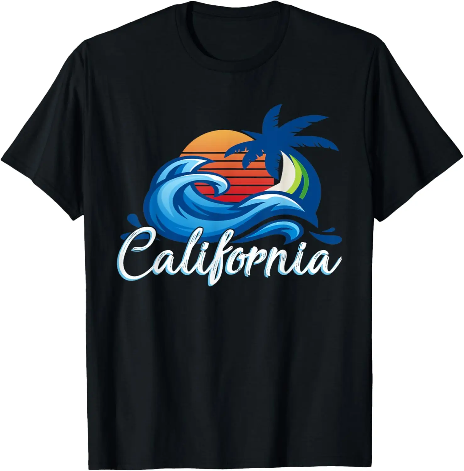 Tropical Sunset Cali Beach Waves Surfing USA California T-Shirt