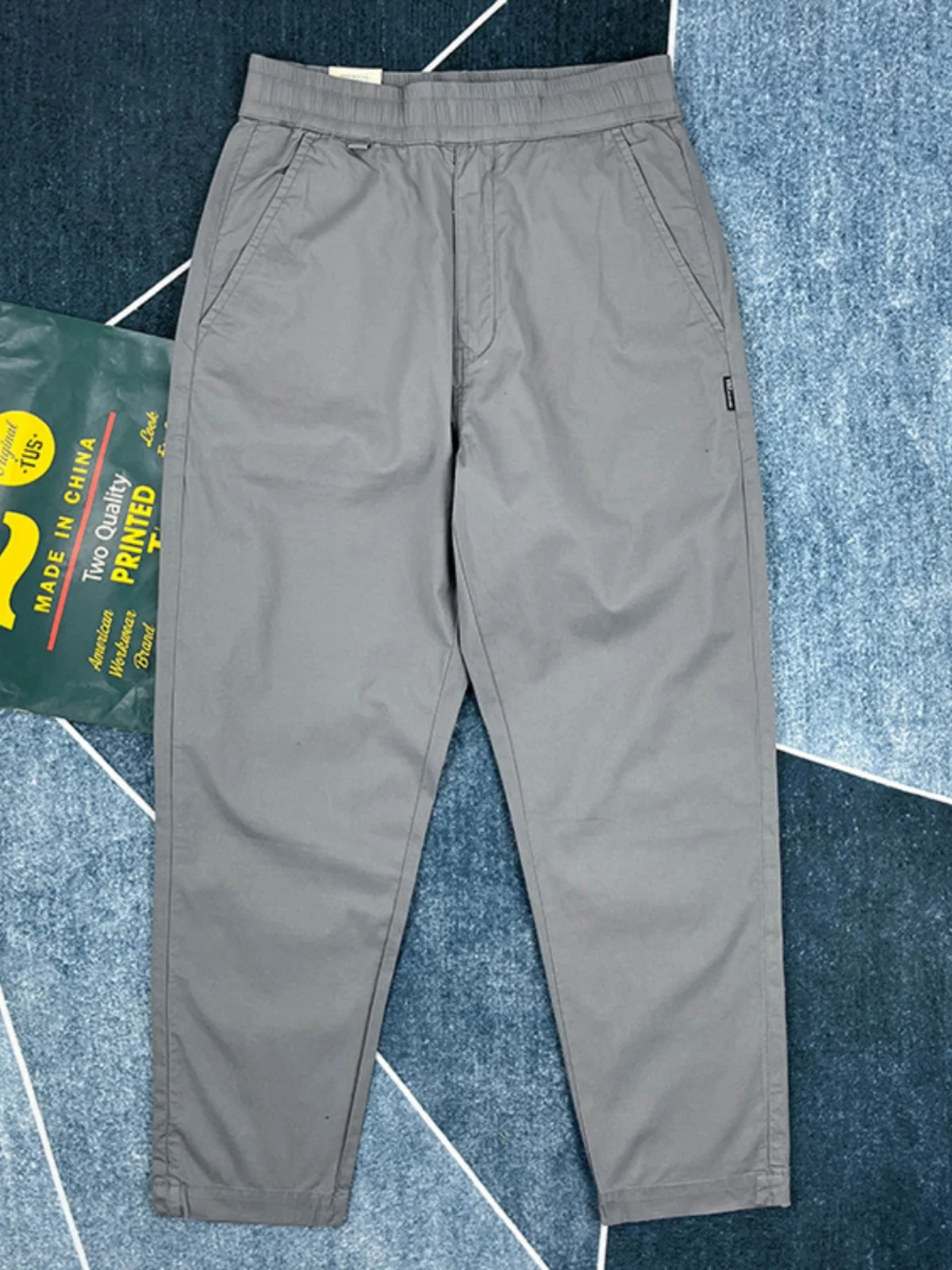 Spring Summer Men's Slim Fit Straight Leg Casual Pants Thin American Retro Sle Elastic Waist Belted Long Trousers Pure ey...