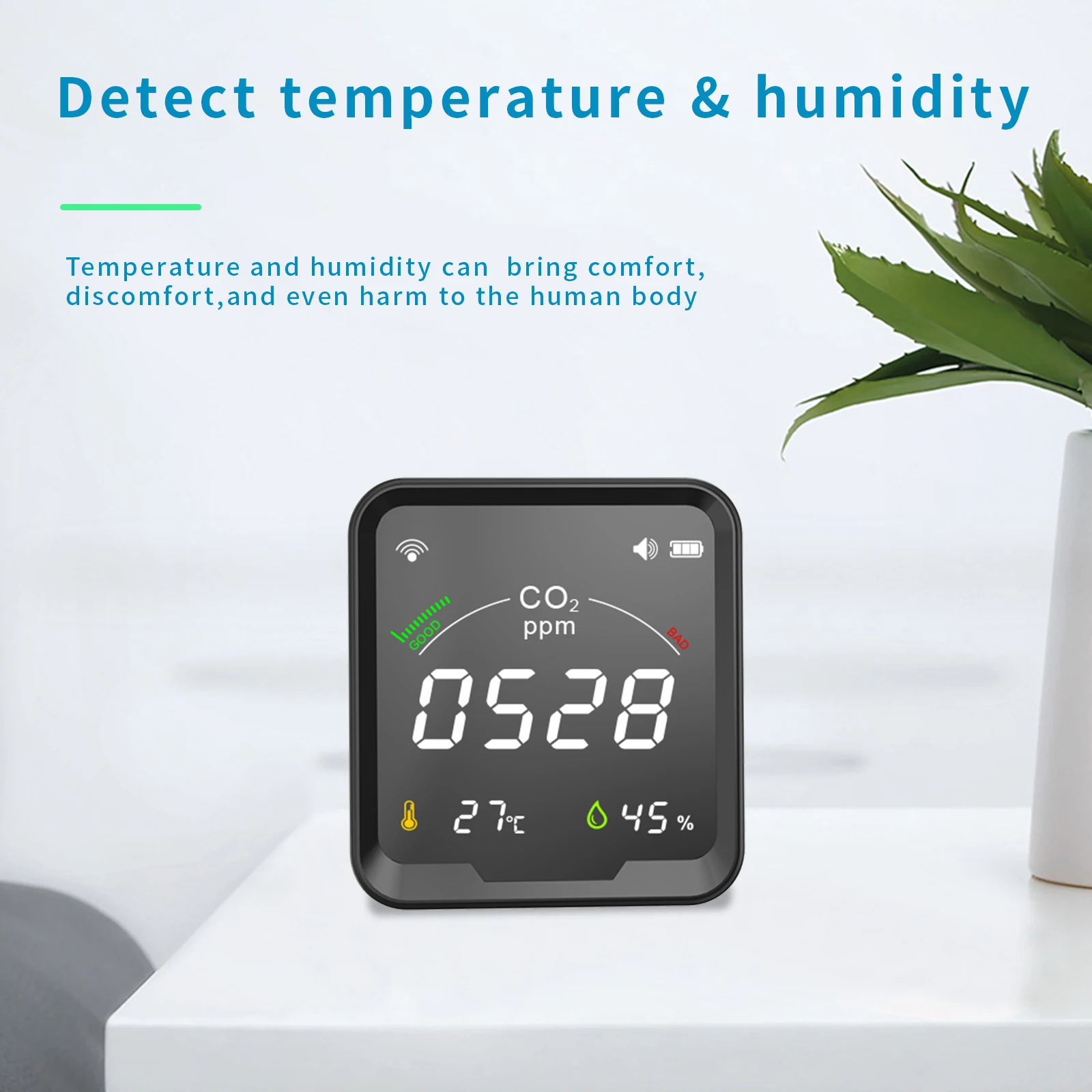 Protmex Tuya WiFi CO2 Meter and Temperature Humidity Monitor Carbon Dioxide Detector Greenhouse CO2 Sensor with Light Indication