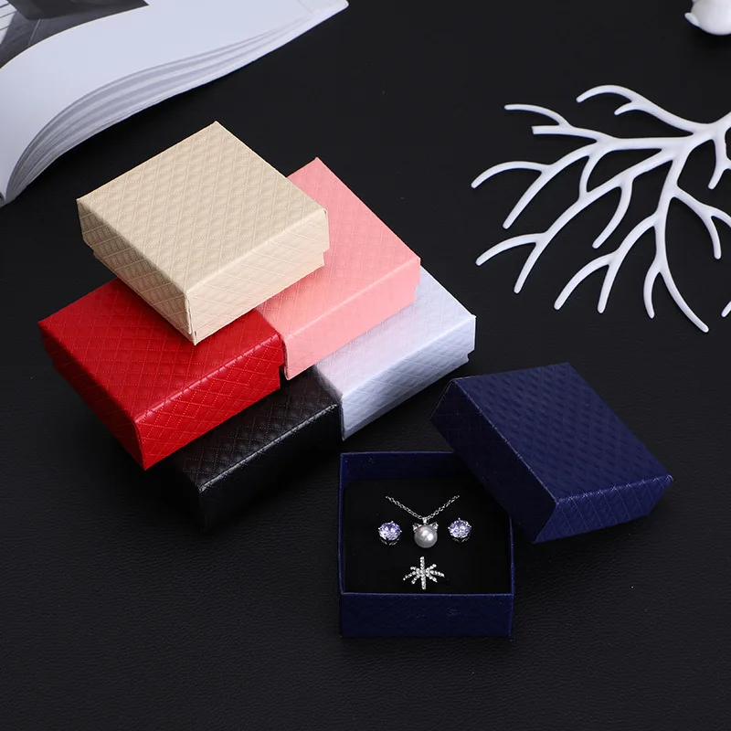 20Pcs Square Diamond Pattern Jewelry Organizer Box Silver Necklace Ring Bracelet Storage Packaging For Small Businesses Gift Box