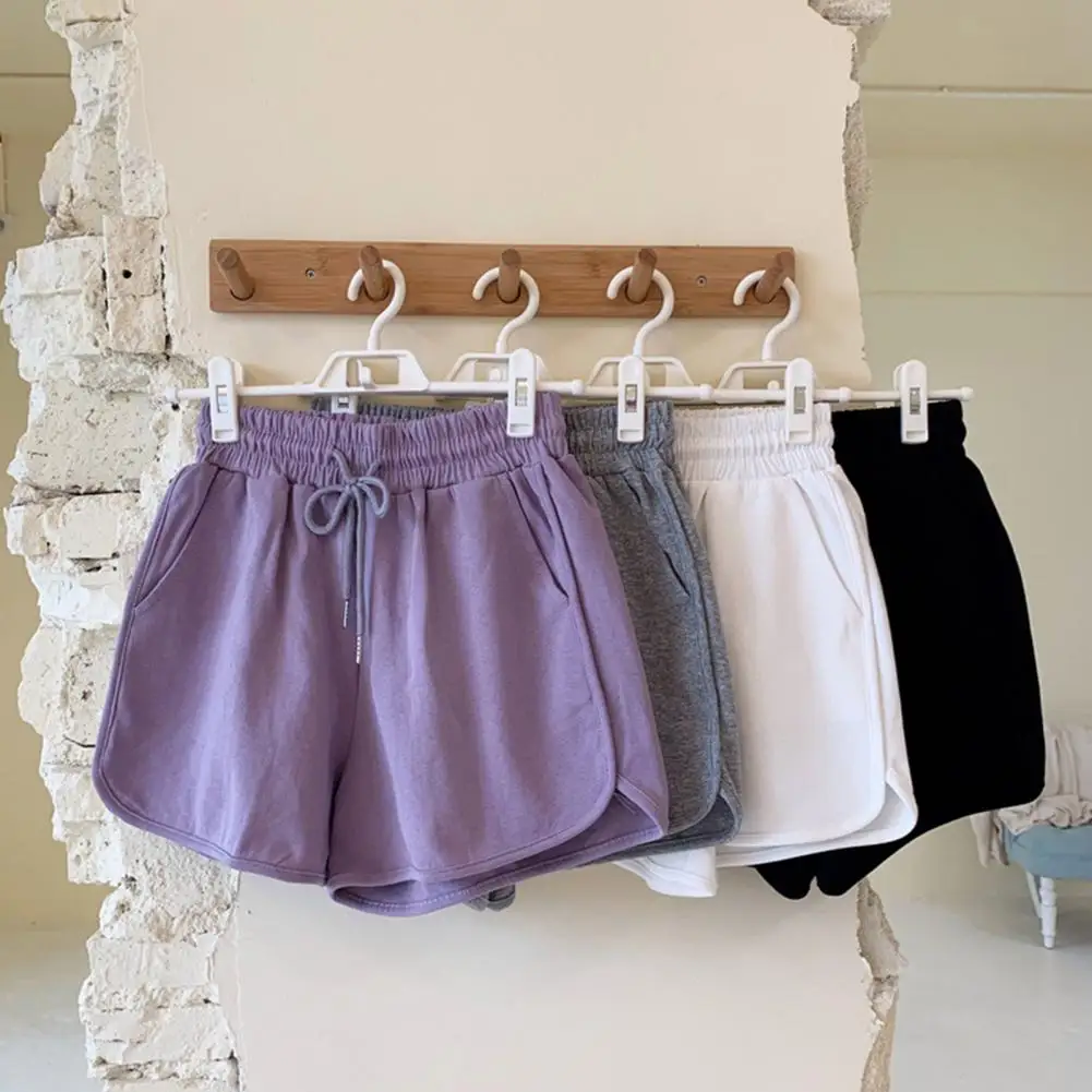 Sommer-Sport-Shorts für Damen, hohe Taille, atmungsaktiv, weites Bein, Hotpants mit Taschen für lässige aktive Kleidung