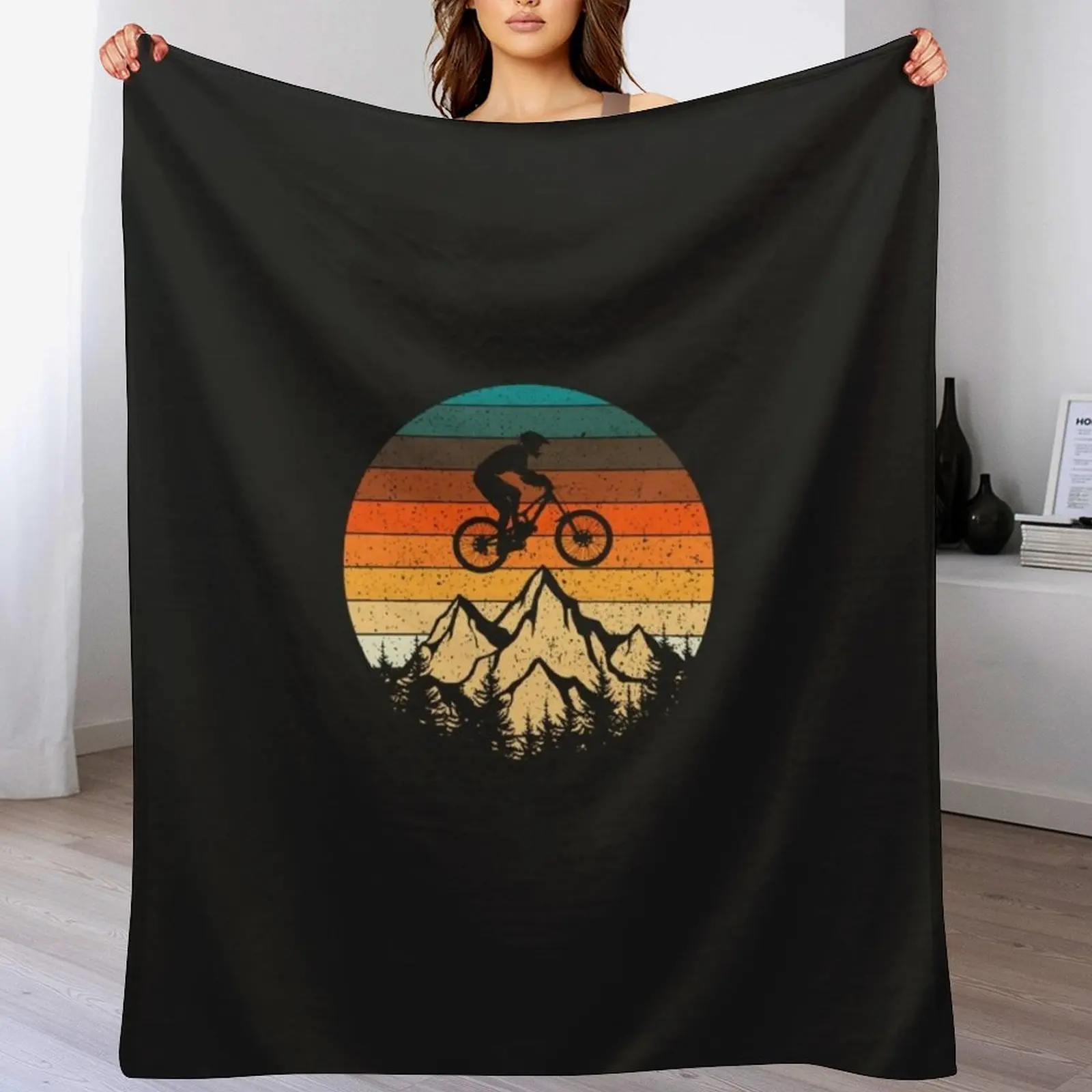 Mountainbike Downhill Retro Vintage Gift Throw Blanket Plaid Flannel Warm Blankets