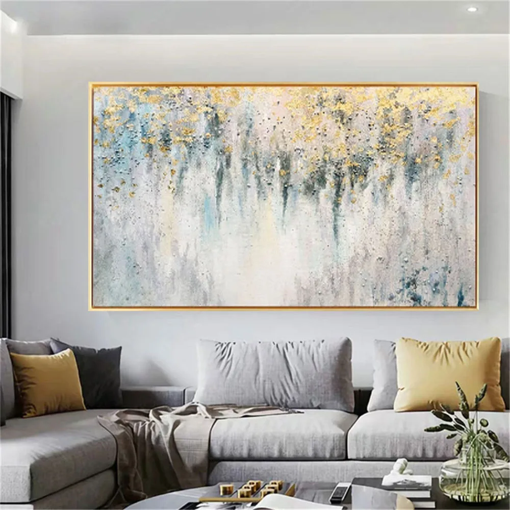 

100% Hand Painted Gold Foil Picture Luxury Horizontal Panel Paint Abstract Landscape Oil Painting Decor Living Room Office Mural