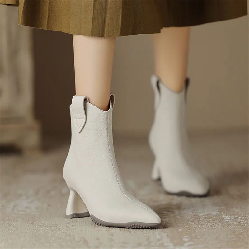 New Autumn Winter Women Boot Cow Leather Short Boots for Women Fashion Pointed Toe Boots High Heels Ladies Shoes Chelsea Boots