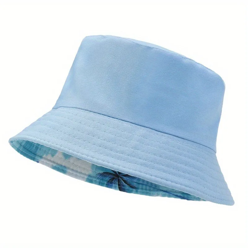 Customized Printed Logo Solid Color And Coconut Tree Double-Sided Fisherman Cap Men's And Women's Fashion Flat Top Sunscreen Hat view 6