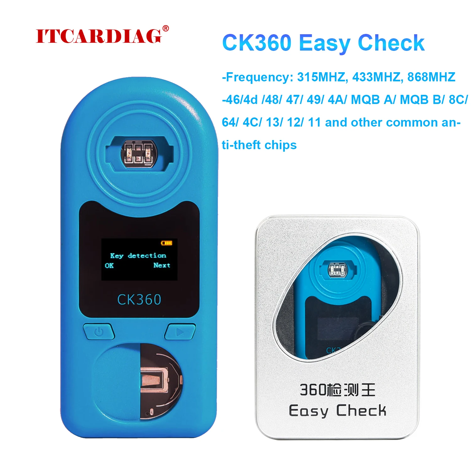 

Auto Key Frequency Detector CK360 Easy Check Remote Control Remote Key Tester for Frequency 315Mhz-868Mhz & Key Chip & Battery