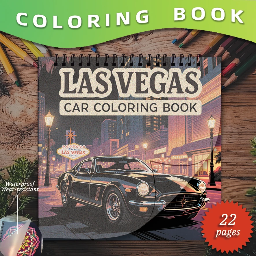 

Las Vegas Car Coloring Book 8.27 x 8.27 inches 22 Pages Great for Graduation Season Gifting and Stress Relief