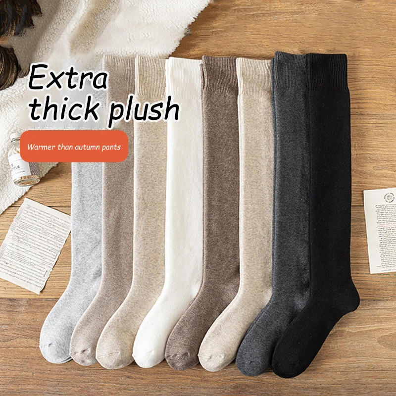 1Pair Women Winter Stockings Protecting Knees Tight Thickened Loops Inner Warm Slim Long Sockings Towel Loop