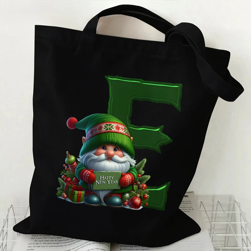 الأخضر سانتا كلوز المرأة قماش حمل الحقائب مضحك عيد ميلاد سعيد حزب A-Z 26 رسالة سعة كبيرة التسوق حقيبة كتف عادية