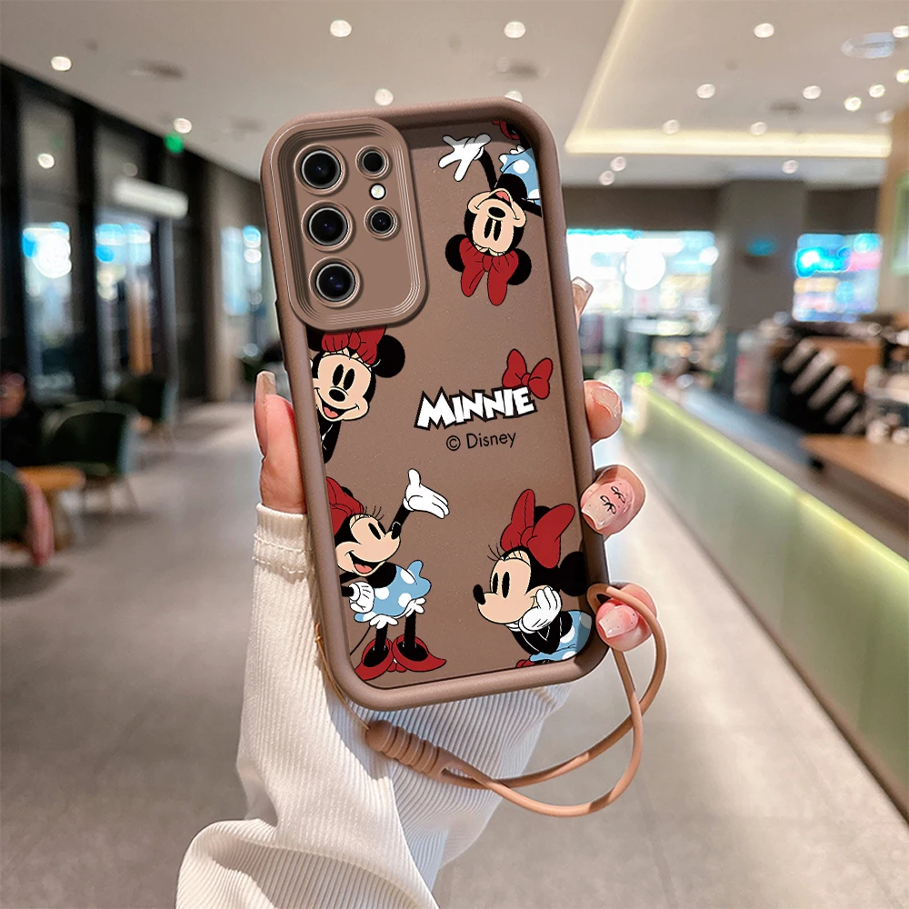 Caixa do telefone de Disney Mickey e Minnie Mouse, tampa bonito com correia da mão, ajuste para OPPO A17, A38, A53, A54, A55, A58, A72, A74, A76, A78, A94, a98, 4G, 5G