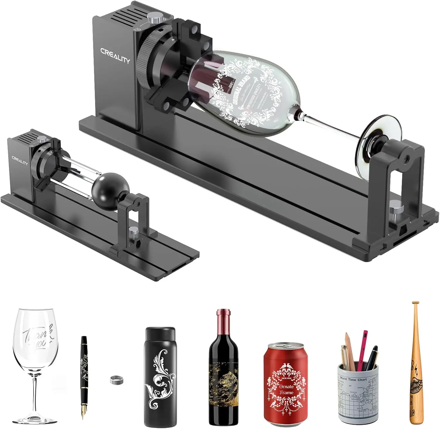 

3-in-1 Rotary Chuck Roller for Laser Engraver, Y-Axis Rotary Kit for Cylindrical Objects, Wine Glass, Tumbler, Ring, Ball Engraving