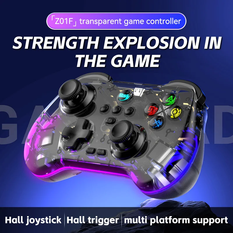 

Z01F Wireless Game Controller for PS3/PS4/PC/Switch/Android/iOS Double Hall Effect Bluetooth Gamepad with 6-Axis Gyro RGB Light