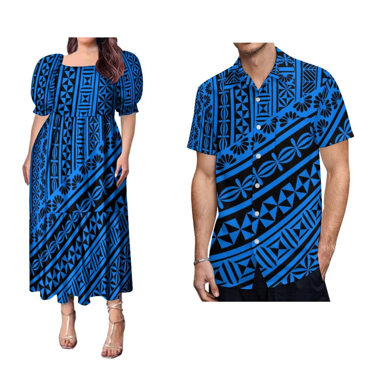 

Samoa Club Island Style Couple Suit For Men And Women Quality Fabric Bespoke Than Oh Linesian Pattern Print Summer Short Sleeve