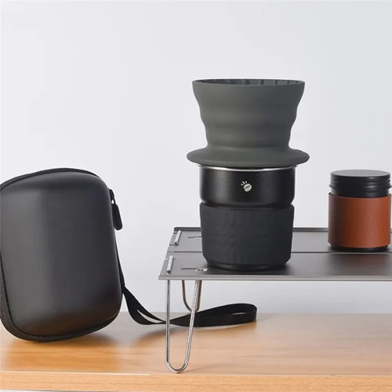 

AT43-Travelling Hand Brewed Coffee Set Cake Shape Silicone Filter Cups Stainless Steel Cup