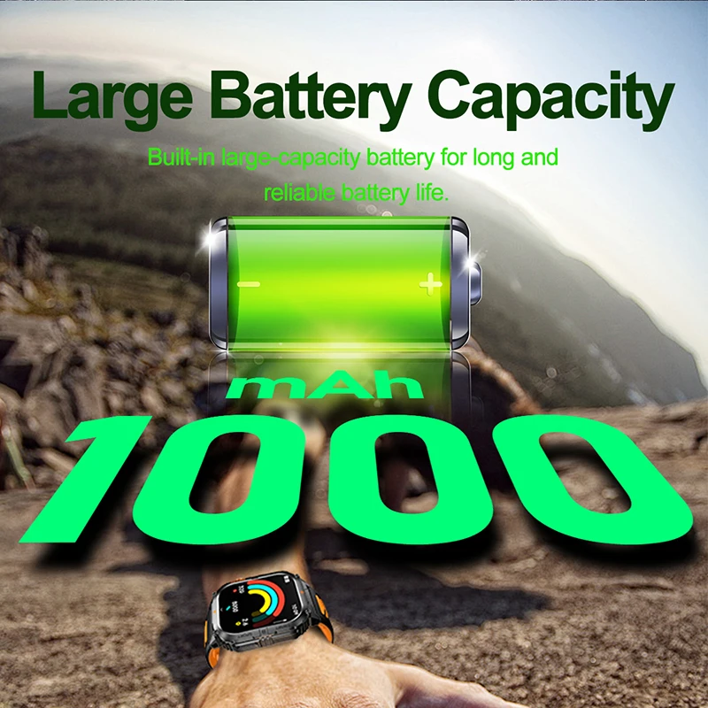 새로운 LED 손전등 야외용 1000mAh 스포츠 스마트워치 남녀 공용 건강 모니터 방수 군용 BT 통화 스마트워치