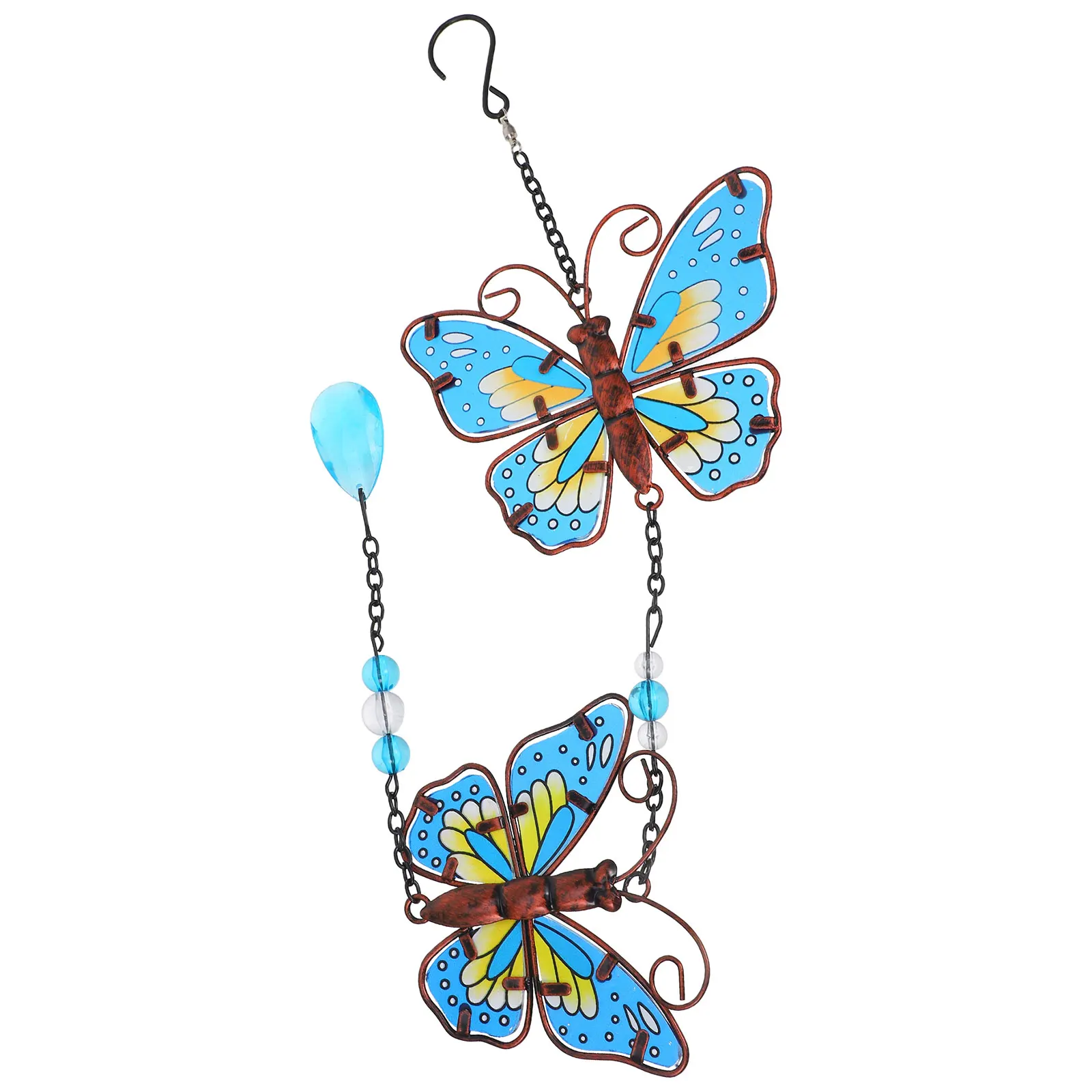 

Iron Double Butterfly Glass Painted Hanging Outdoor Decoration Durable Garden Ornament Effects Butterfly Pendant