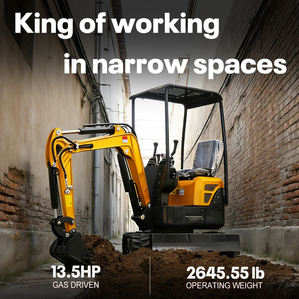 미니 크롤러 굴삭기 1.2톤 EPA 엔진 소형 굴착기 정원 농장 공사용, 다중 보조 도구 호환 가능.