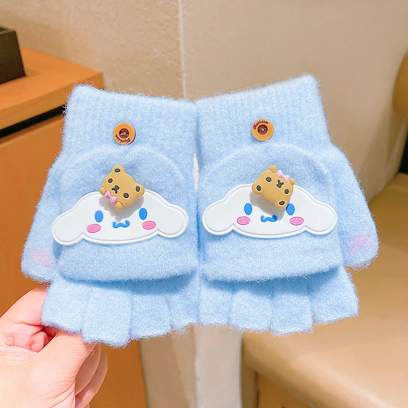 Sanrio Melodie warme Handschuhe neue Kinder handschuhe Jungen und Mädchen Winter klasse Halb finger Flip Cartoon Schule schreiben warme Handschuhe