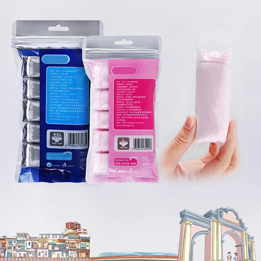 

5pcs Travel Disposable Underwear Breathable Printing Cotton Underwear Panties Briefs for Travel Menstrual Period Daily Use (Wome