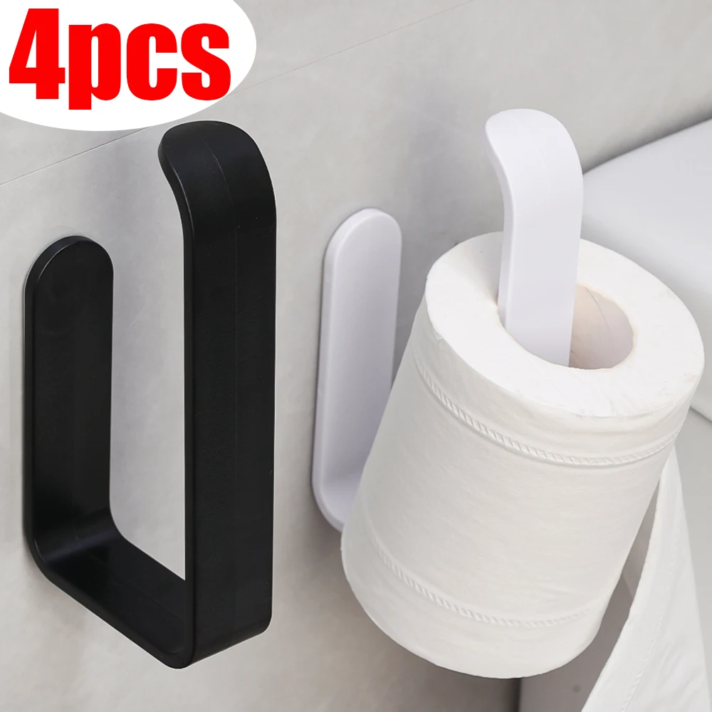 

4/1PCS Wall Mounted Toilet Paper Rack Self-adhesive Bathroom Towels Holder Kitchen Cling Film Hanger Without Punching Holder