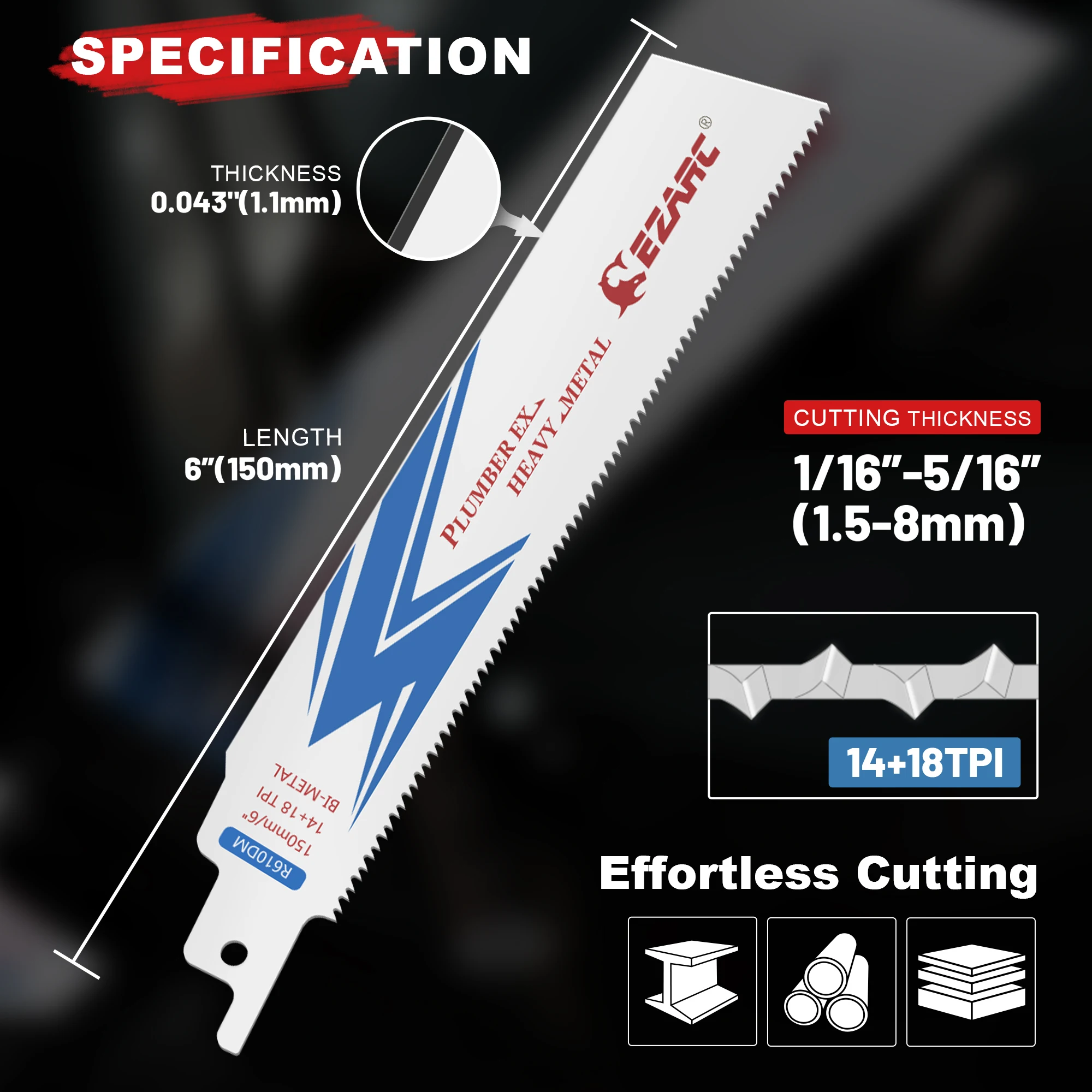EZARC 25PCS lame per seghe alternative lame alternative bimetalliche 14/18TPI per demolizione in acciaio R610DM / R910DM / R1210DM