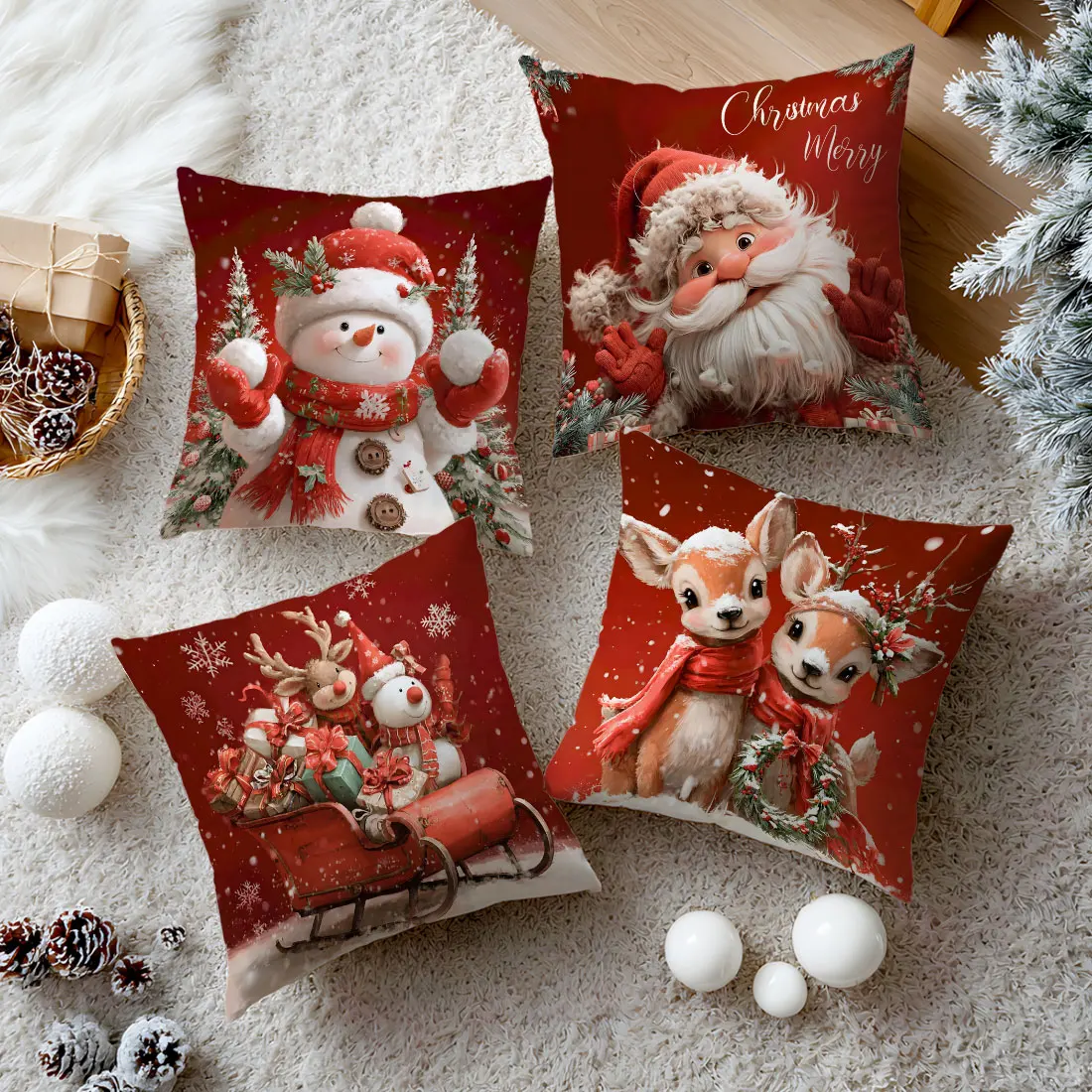 

Рождественский декор, наволочка, 18-дюймовая наволочка, рождественский подарок, наволочка с принтом Санта-Клауса и лося, милая наволочка с мультяшным рисунком