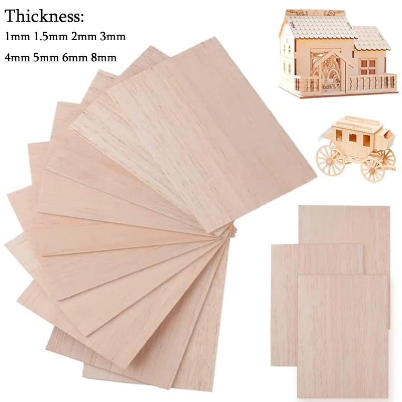 5/10 Stück Balsaholzplatten, 100/200/300 mm lang, 100 mm breit, 1–8 mm dick, für Bastelarbeiten, DIY-Projekte, Holz, DIY-Bastelzubehör – Detail 4