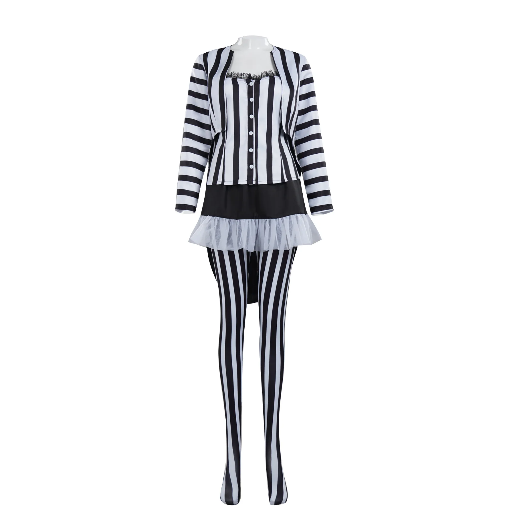 

Movie Cosplay Dress Black And White Striped Dress Cosplay Costume Movie Character Costume