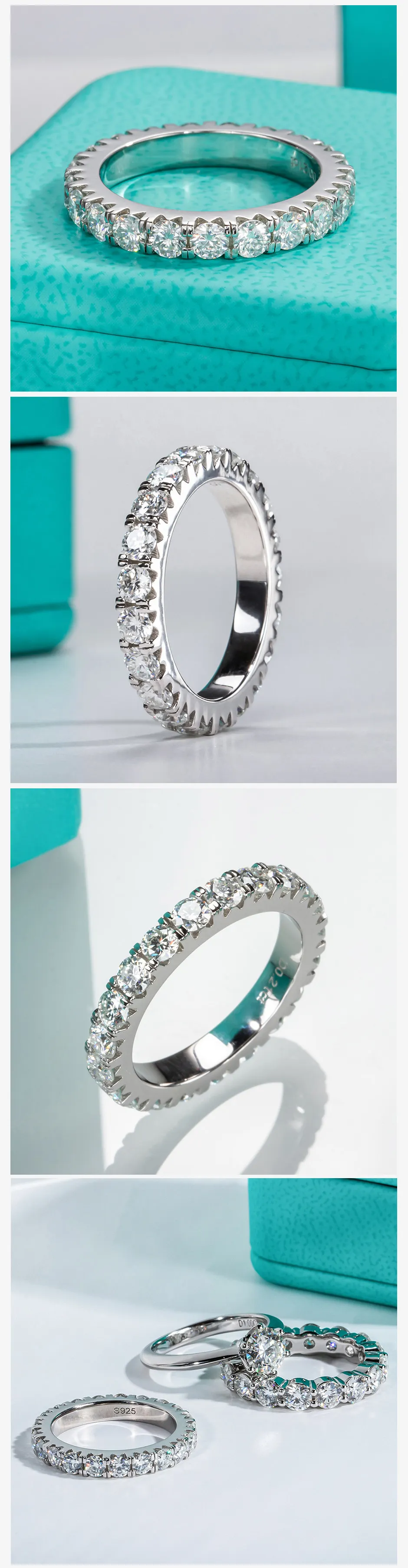 AnuJewel Großhandel 3mm D-Farbe Moissanit Ehering 925 Sterling Silber Ewigkeitsring Verlobungsringe für Frauen – Detail 2