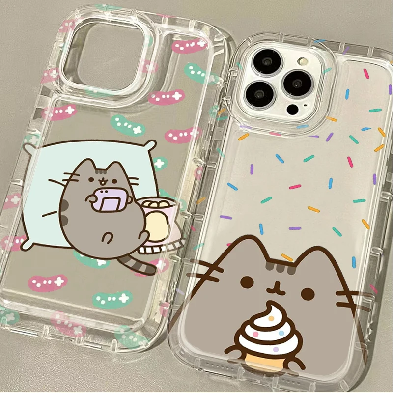 Cartoon Pusheen Cat Clear Soft Case For iPhone 16 15 14 13 12 11 Pro Max XS X XR 8 7 Plus SE 2020 Silicone Shockproof Back Cover