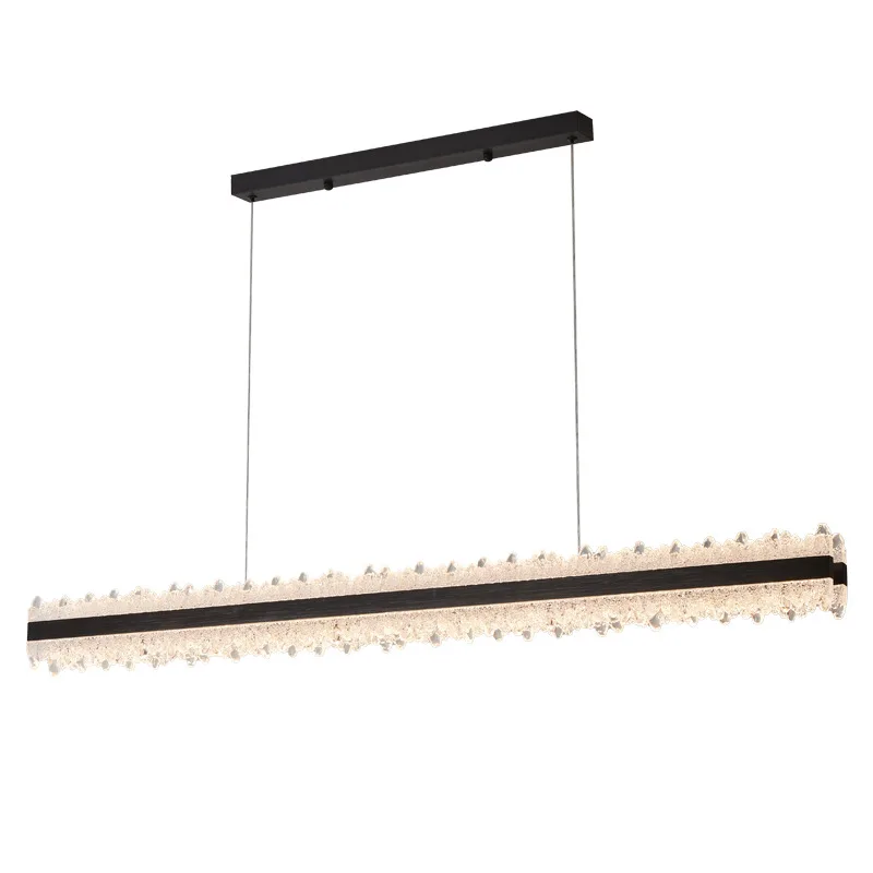 

Light luxury atmosphere restaurant, chandelier Italian simplicity, Nordic one-word strip high-end sense, dining table bar
