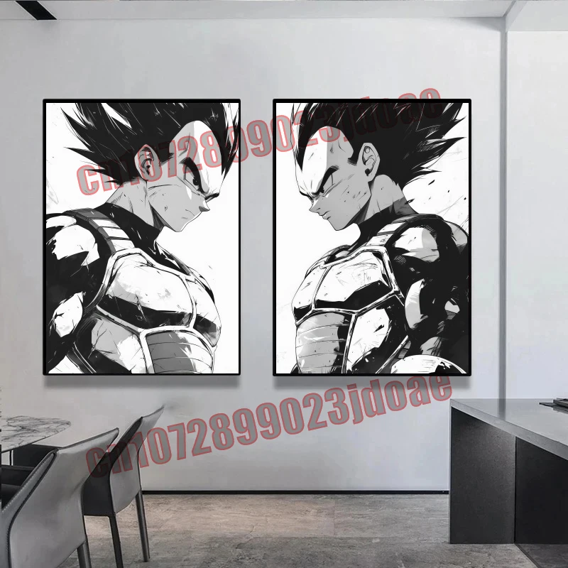 

Dragon Ball Goku Vegeta Frameless Canvas Painting Black and White Sketch Style Poster HD Oil Painting Fan Collection Must-have