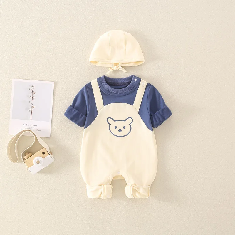 Baby Rompers for Boys Girls Cotton Long Sleeves Jumpsuits with Hat Korean Cute Bear Long Sleeves Baby Clothes Ropa Bebe Niña 옷