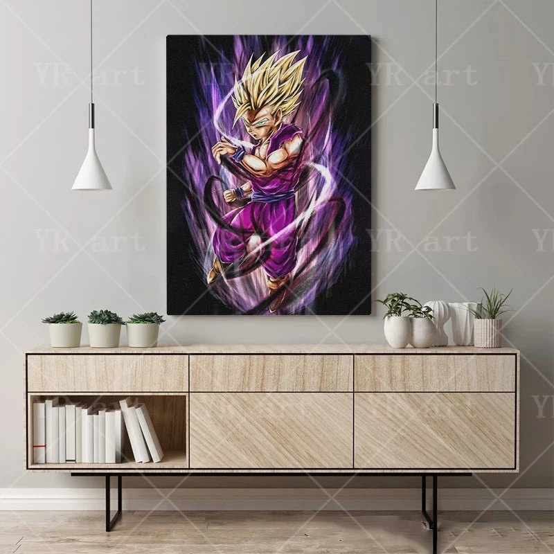 Dragon Ball ผ้าใบพิมพ์ภาพโปสเตอร์ Goku Vegeta ภาพจิตรกรรมฝาผนังศิลปะบนผนังพิมพ์เด็ก Hiasan Kamar ห้องนั่งเล่นตกแต่งบ้าน Cuadros