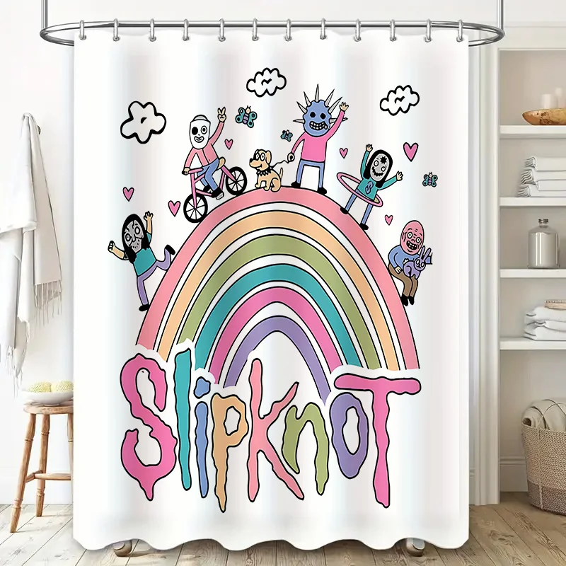 

Радужная тематическая занавеска для душа с лентой, декоративный мультяшный узор для ванной комнаты, милая водонепроницаемая ткань, легко чистится