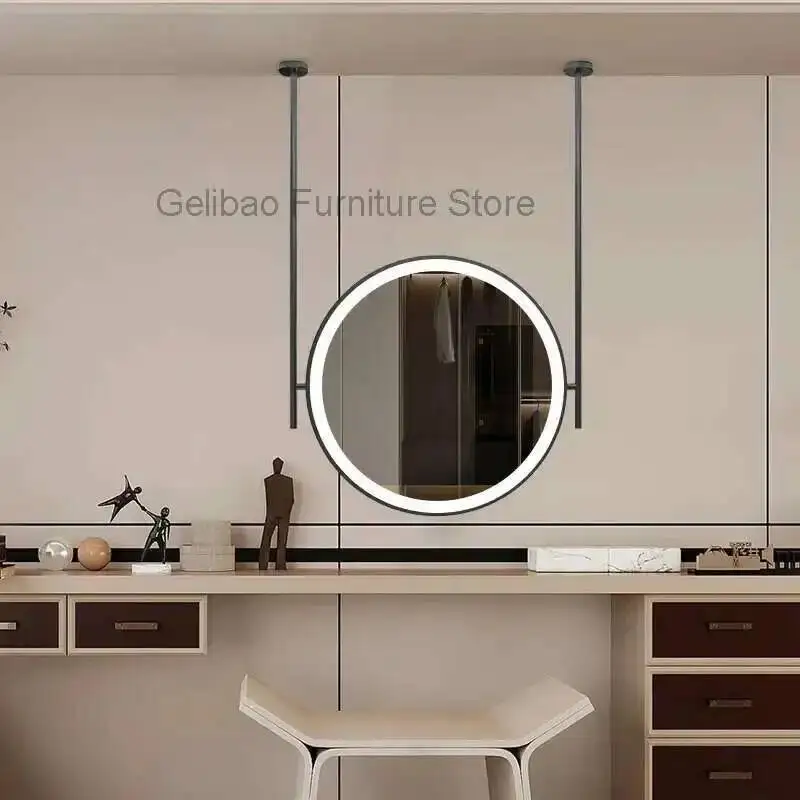 Round Vanity Led Makeup Wall Mirrors Decorative Sticker Shaving Shower Large Dressing Bathroom Mirror Light Bathroom Accessories