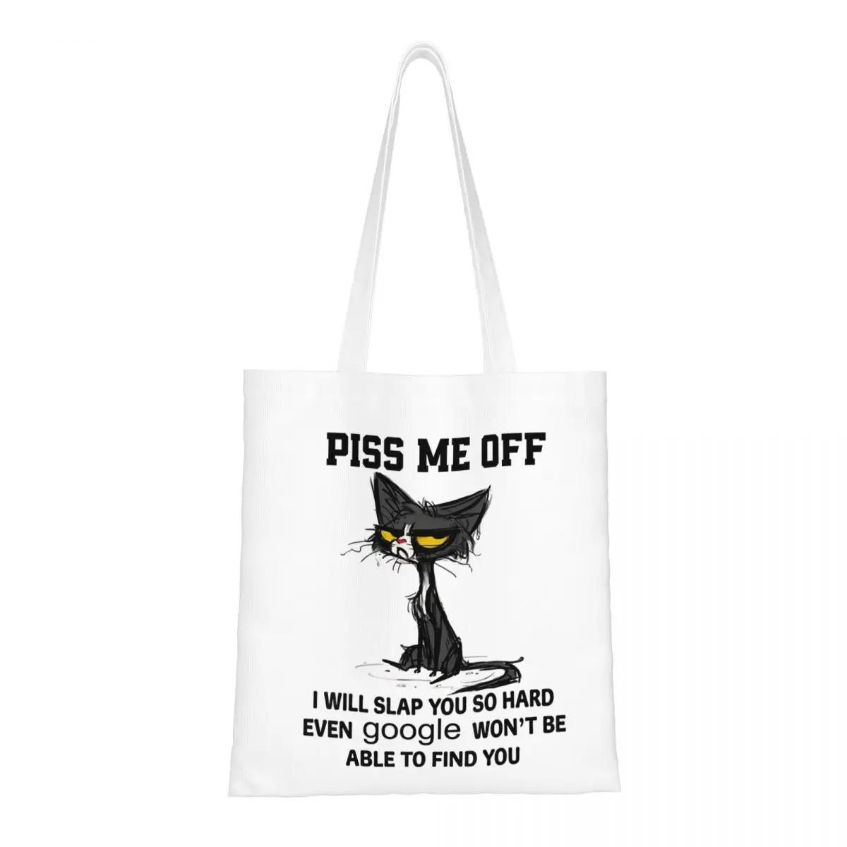 

Piss Me Off I Will Slap You So Hard Funny Cat Canvas Tote Bag Reusable Unique Design Funny Cat Meme Trend Bags for Unisex