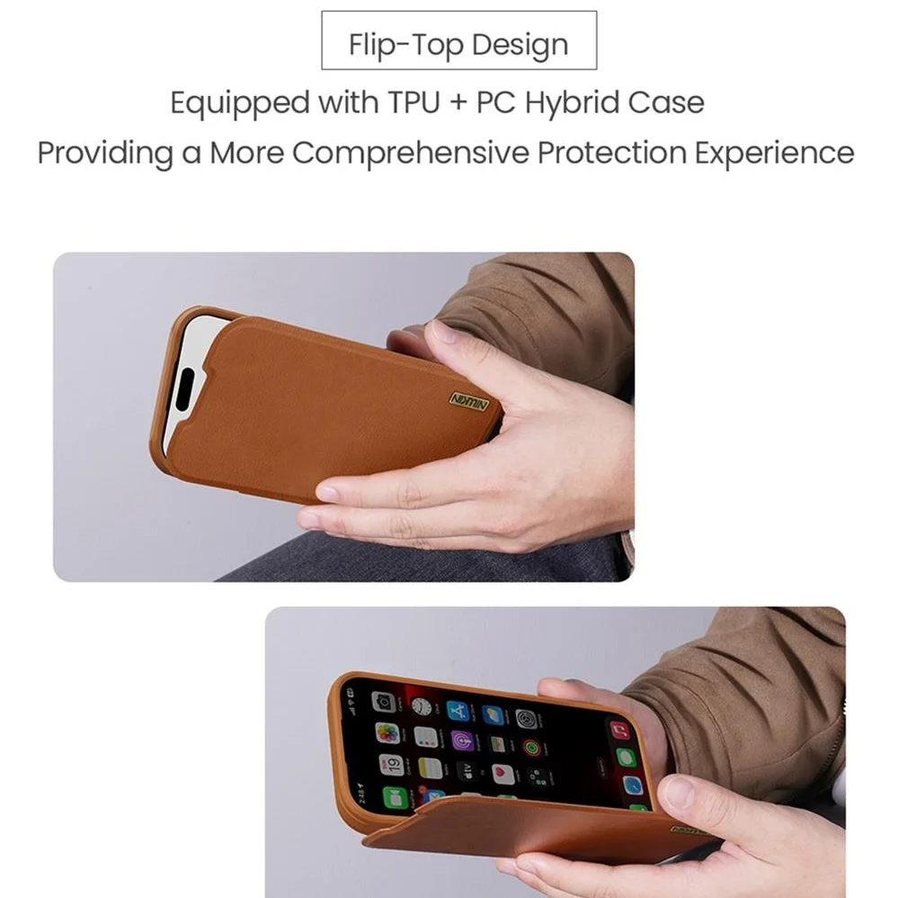 Nillkin Etui z klapką QIN Pro ze skóry z kieszenią na karty i przesuwaną osłoną aparatu do iPhone 17 Pro Max / 17 Pro / 17 / Air — zdjęcie produktu 5