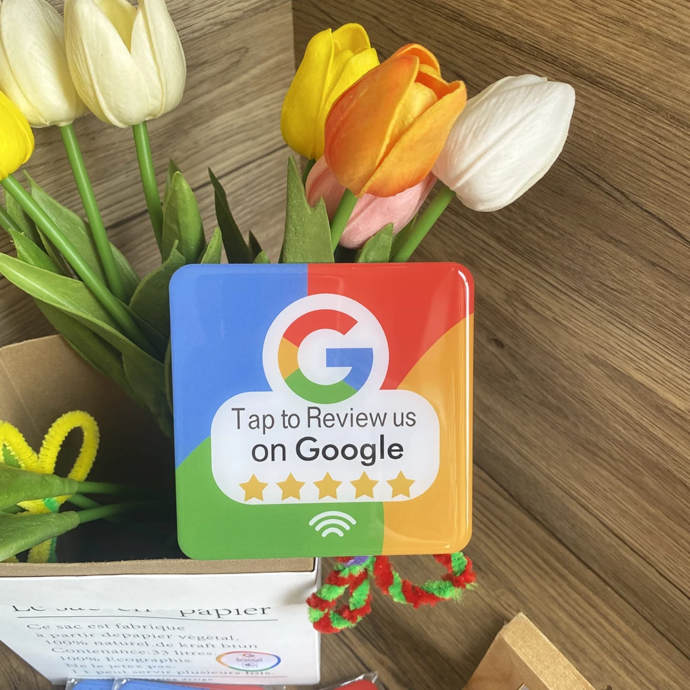 Revise-nos no Google Sign Sign Autoadesivo Google Review Placa Outdoor NFC Tap Review Square Stickers