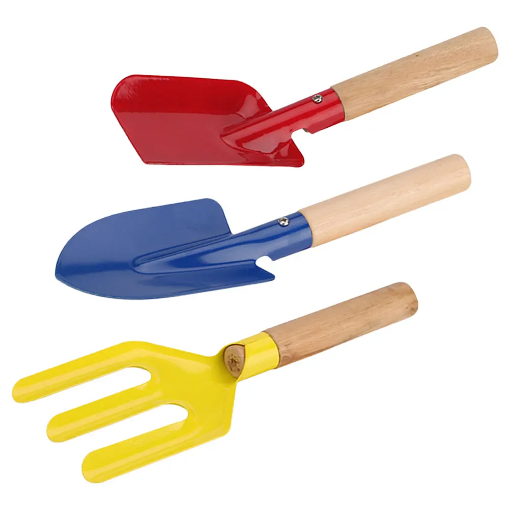 

3pcs Garden Tool Set Handle Shovel Trowel Fork Blue Red Small Planting Cultivator Hand Tools Gardening