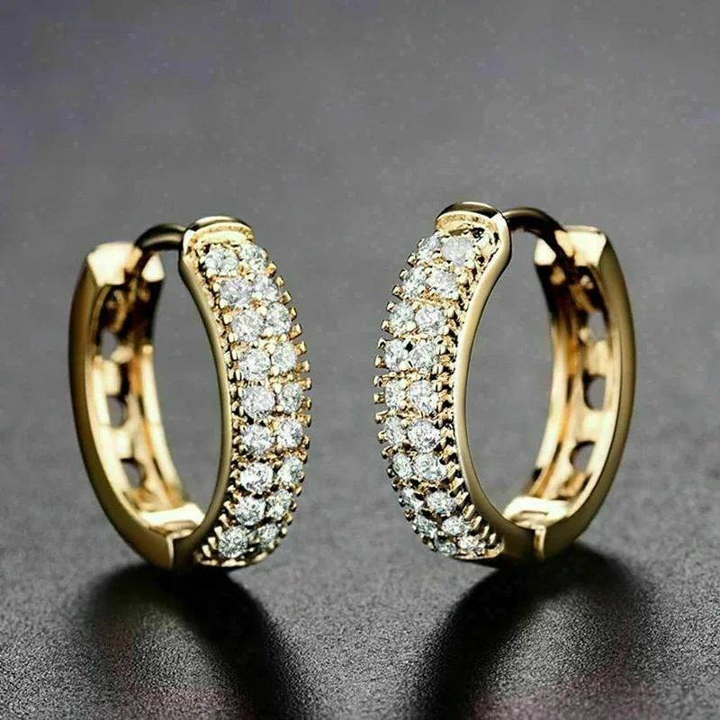 Huitan Noble Gold Color Hoop Earrings with Bright Mini Cubic Zircon Female Elegant Party Jewelry All-matching Office Accessories