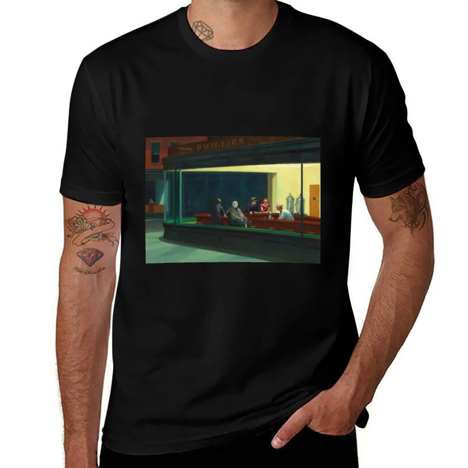 

Jason Vorhees in Hopper Nighthawks T-Shirt funny t shirts man t shirt man cotton