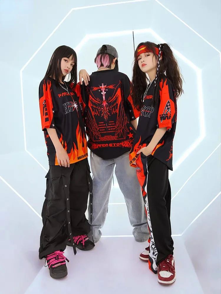 Nuevo traje de baile callejero para niños y niñas, camisetas a la moda, pantalones, ropa de actuación de Hip Hop, traje de escenario de concierto de tambor, ropa de calle